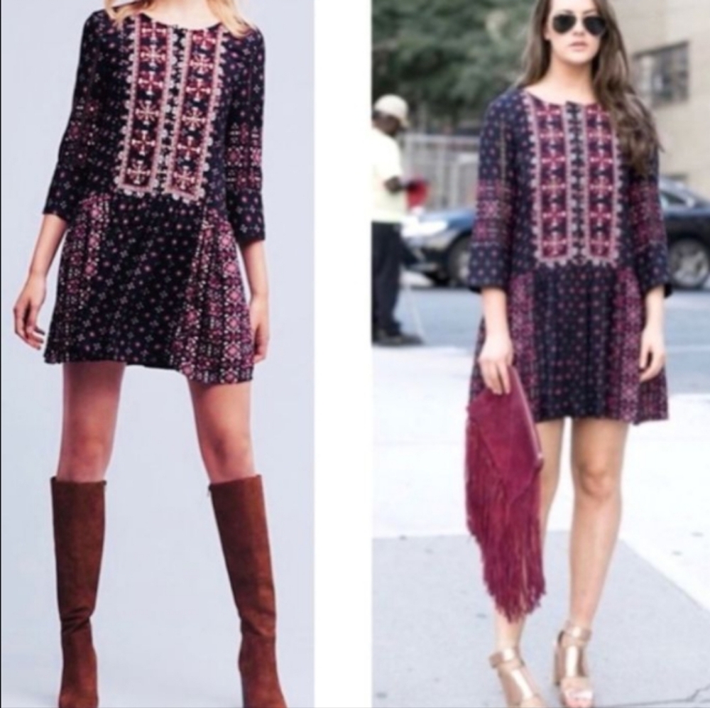 Vanessa Virginia Anthropologie Kaleidoscope Embellished Tunic Dress